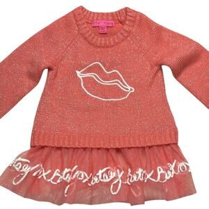 BETSEY JOHNSON Peach Pink SPARKLES Glitter Sweater Dress Tutu Balletcore 12 18 M